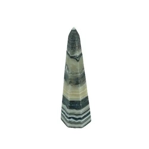 Zebra Calcite Small Tower the natural colors are cream, white, black and gray