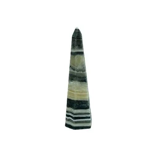 Zebra Calcite Small Tower displaying natural stone colors of cream, white, gray, black