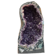 Load image into Gallery viewer, Amethyst Cathedral Geode front showing purple crystal clusters and polished front
