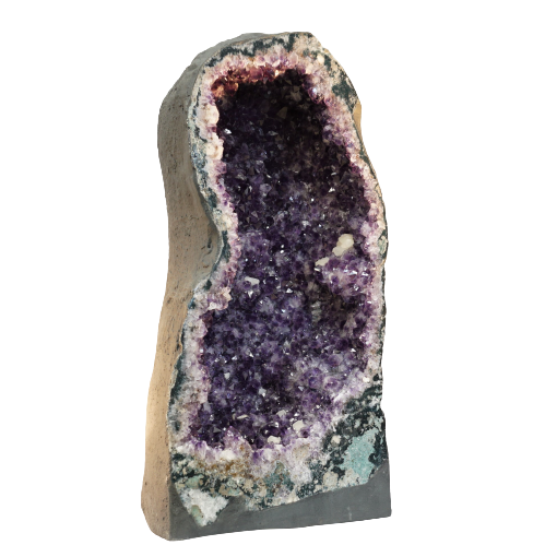 Amethyst Geode Cathedral Left side showing purple and clear crystal clusters