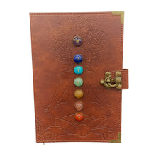 Load image into Gallery viewer, Brown Leather Chakra Designed Writing Journal Front Side
