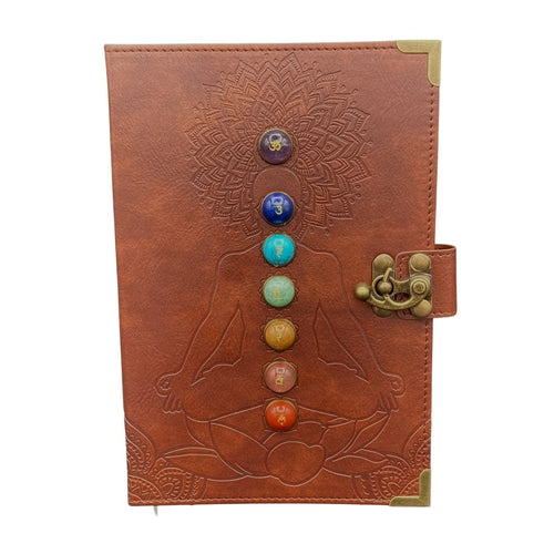 Brown Leather Chakra Designed Writing Journal Front Side