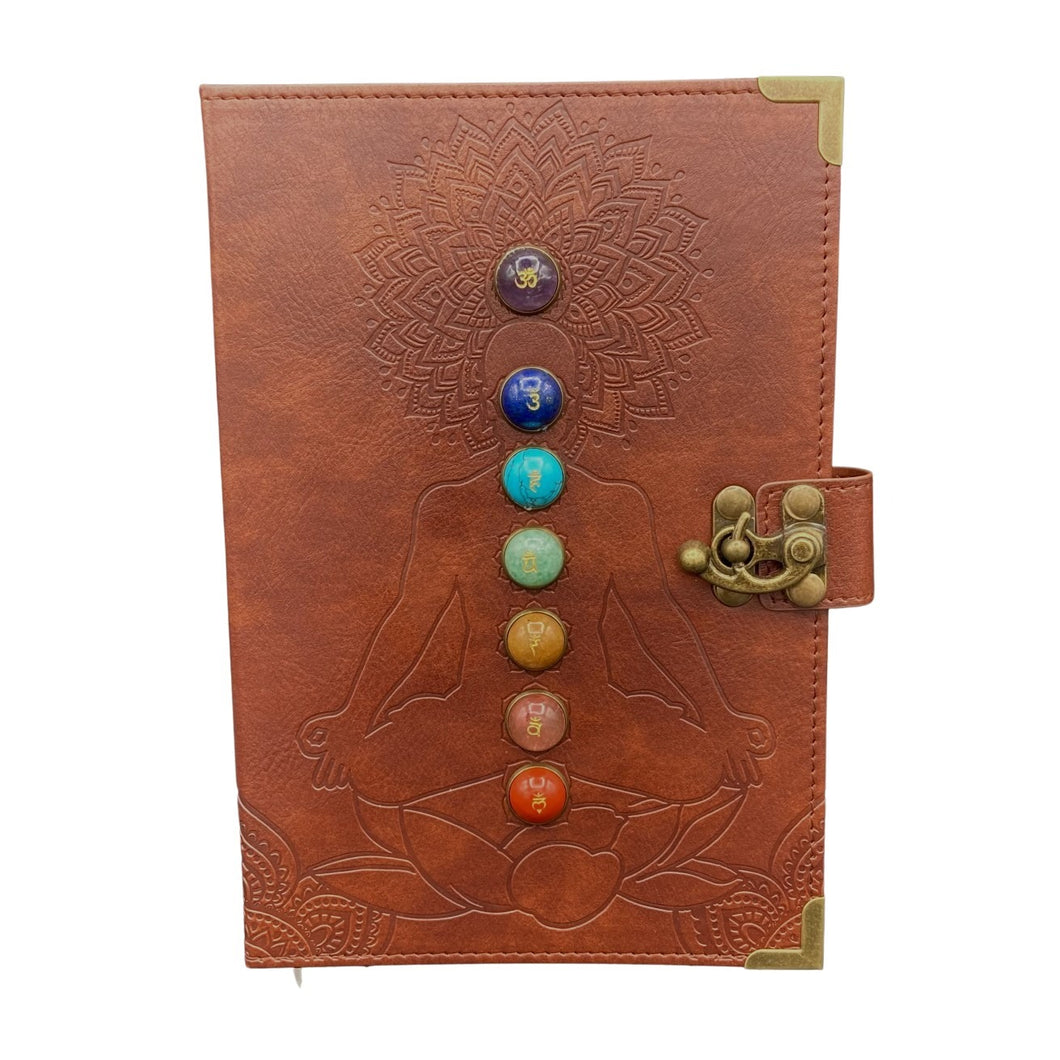 Brown Leather Chakra Designed Writing Journal Front Side