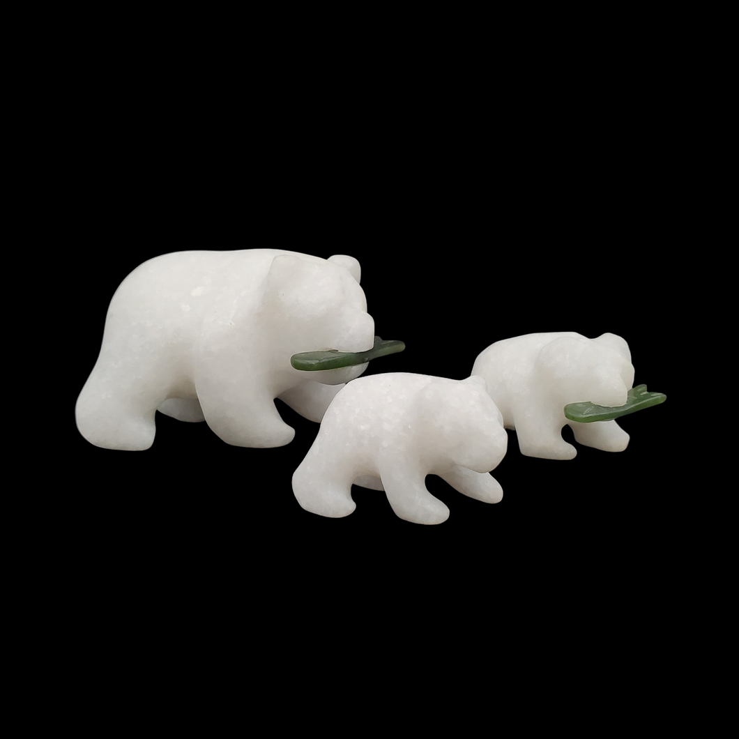 Star Marbe Stone Mama Polar Bear with Cubs and Jade Fishes