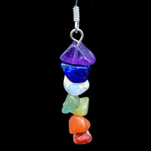 Load image into Gallery viewer, Close Up Of Chakra Crystal Chip Dangle Earrings
