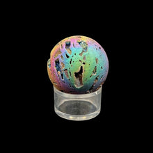 Load image into Gallery viewer, Green, Blue Purple Pink, Gold Tones Front Side Of Titanium Coated Agate Sphere
