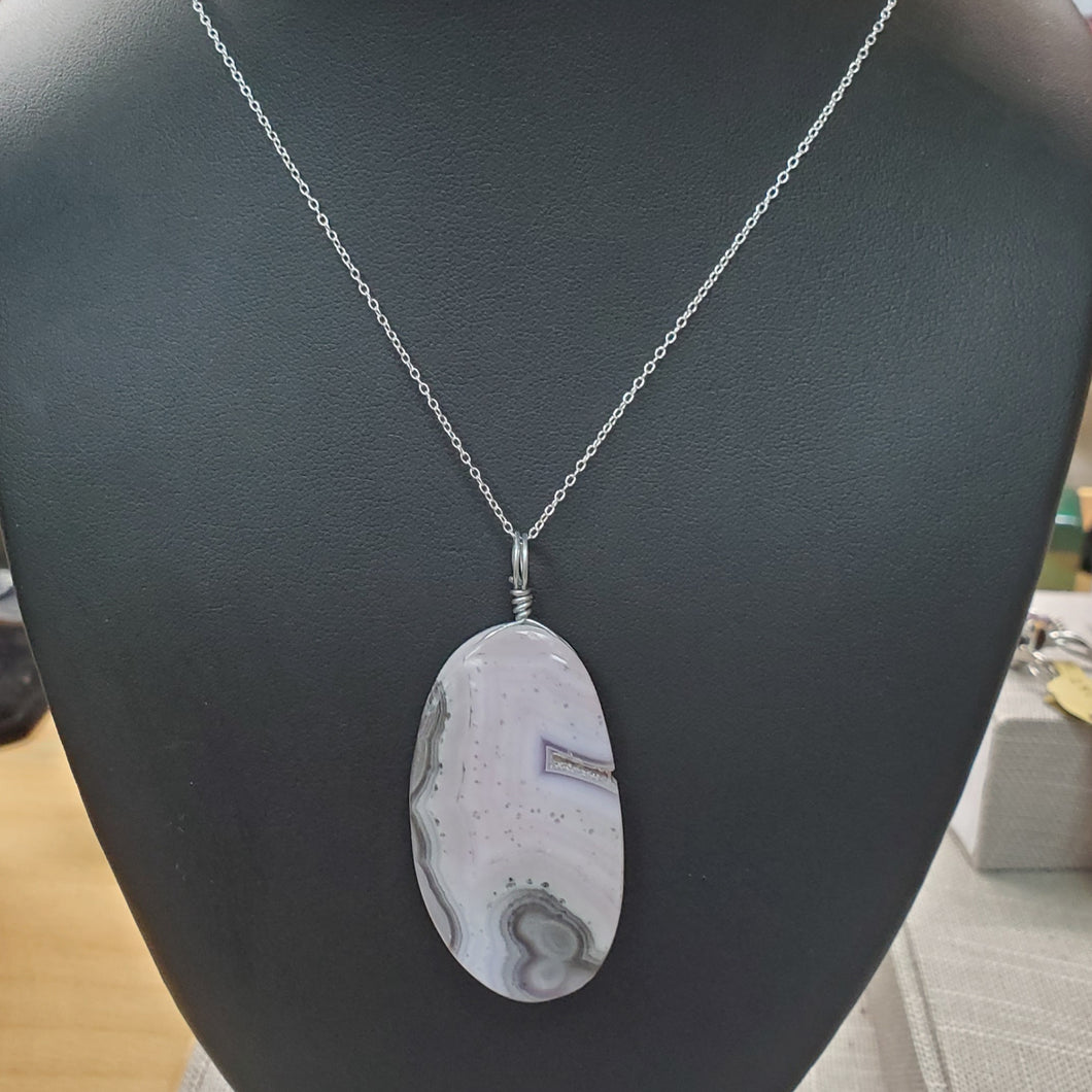 Pink Purple Agate Drop Pendant On Sterling Silver Chain