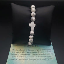 Load image into Gallery viewer, White and Black Howlite Beaded Bracelet with Cross 
