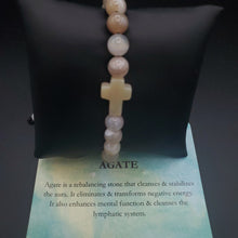 Load image into Gallery viewer, Agate Beaded Bracelet with Cross 
