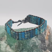 Load image into Gallery viewer, Dark Teal Natural Stone Beaded Leather Wrap Bracelet
