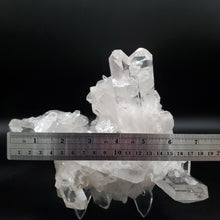 Load image into Gallery viewer, Pristine Collectible Ron Coleman Hand Mined Quartz Cluster on Stand with Ruler

