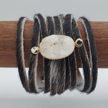 Load image into Gallery viewer, Black Suede Wide Bracelet with White Druzy
