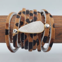 Load image into Gallery viewer, Cheetah Suede Bracelet with White Druzy
