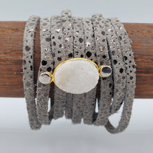 Load image into Gallery viewer, Spotted Grey Suede Bracelet with White Druzy
