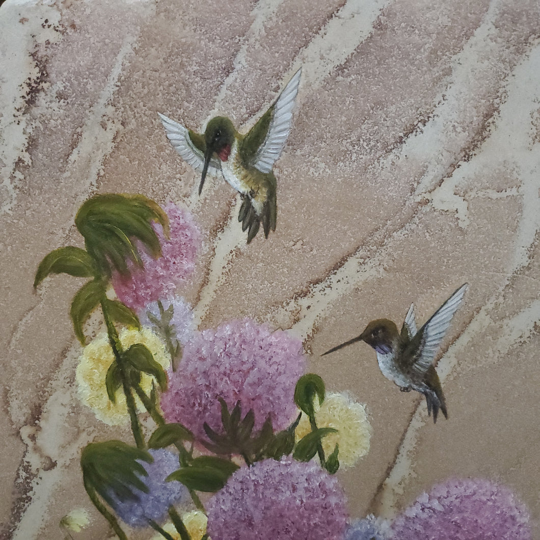 Sandstone painted art hummingbirds and flowers
