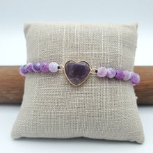 Load image into Gallery viewer, Jasper Beaded Bracelet with Heart Accent  Lilac
