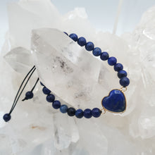 Load image into Gallery viewer, Heart Accent Beaded Bracelet Lapis Lazuli
