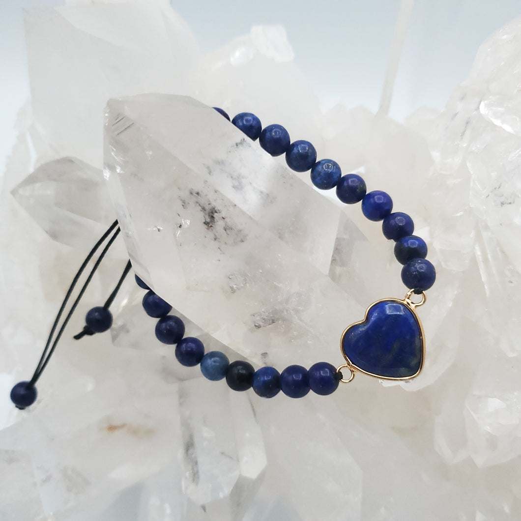 Heart Accent Beaded Bracelet Lapis Lazuli