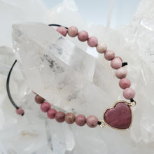 Load image into Gallery viewer, Heart Accent Beaded Bracelet Rhodonite
