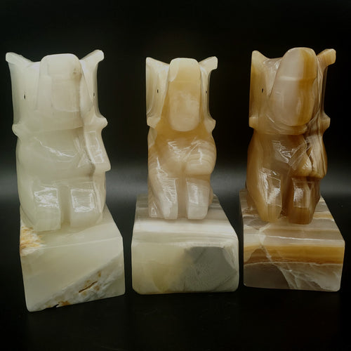 Carved Onyx Elephant Lams in Three Shades
