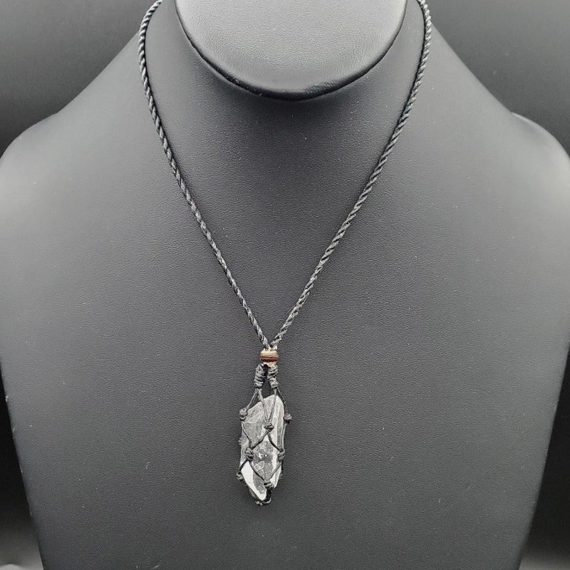 Black String Macrame Necklace wtih Arkansas Quartz Crystal