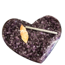 Load image into Gallery viewer, Amethyst Heart With Dogtooth Calcite Ruler Showing Size

