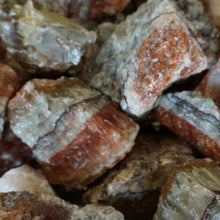 Load image into Gallery viewer, Bulk Apache Calcite Rough Stone Natural Colors Are Red White And Black Sold By The Pound At Ron Coleman Mining In Jessieville, Arkansas
