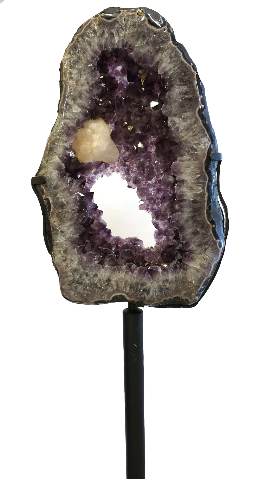 Amethyst geode Slice Ring On Rotating Stand