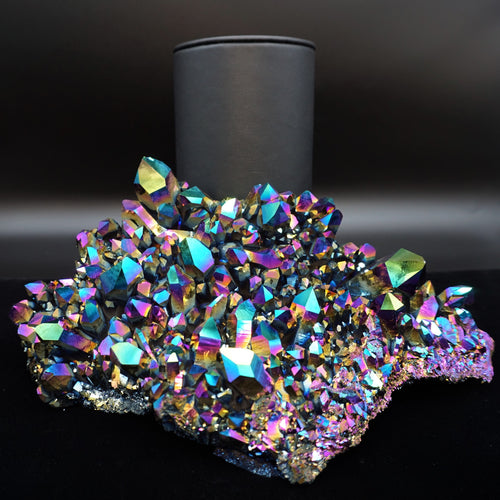 rainbow aura crystal cluster titanium coated