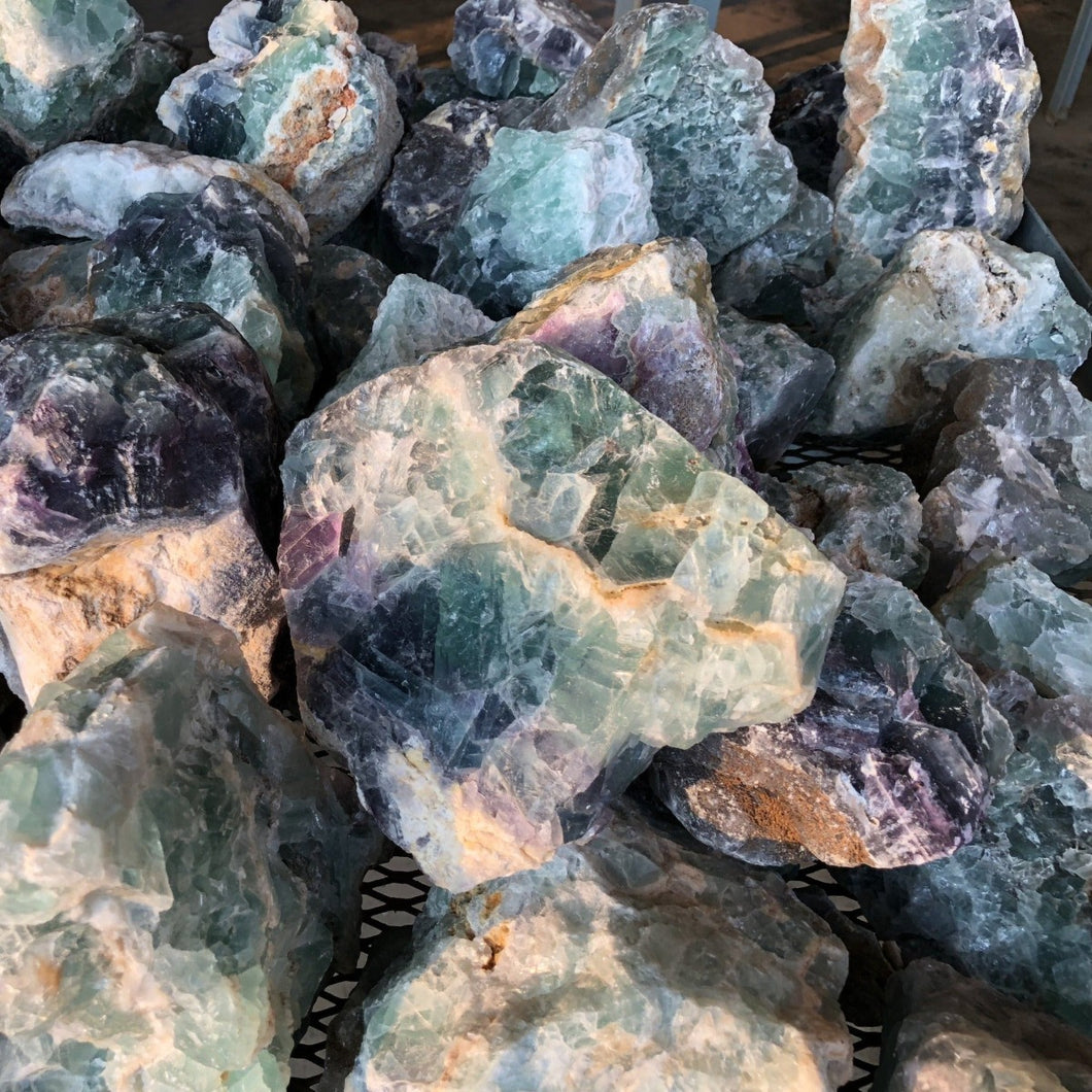Fluorite Uncut Rough Rock Specimen Natural Gray Green Cream Purple Tones
