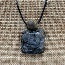 Load image into Gallery viewer, Turtle Necklace On Adjustable Black Cord Body is Brown and Shell Is Gray Agate
