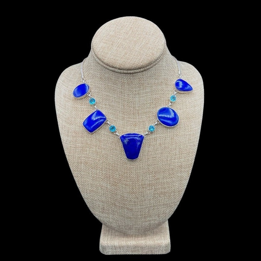 Blue Topaz And Lapis Sterling Silver Necklace