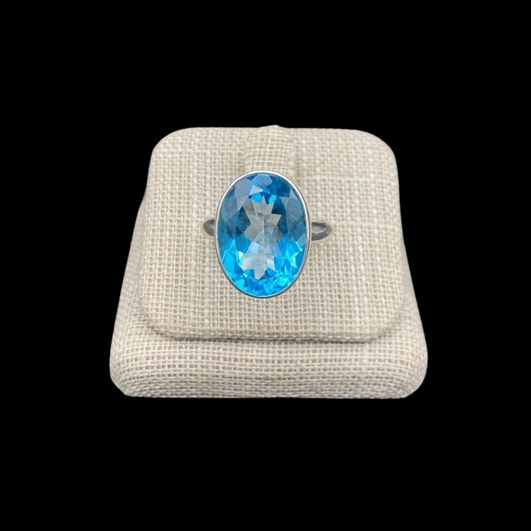 Large Sterling Silver And Blue Topaz Ring