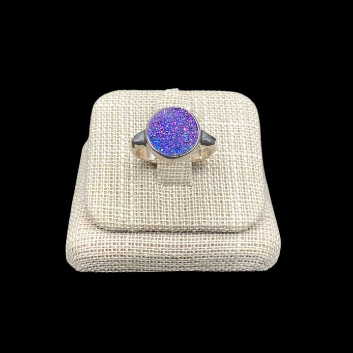 The Face Of Sterling Silver And Purple Druzy Crystal Ring