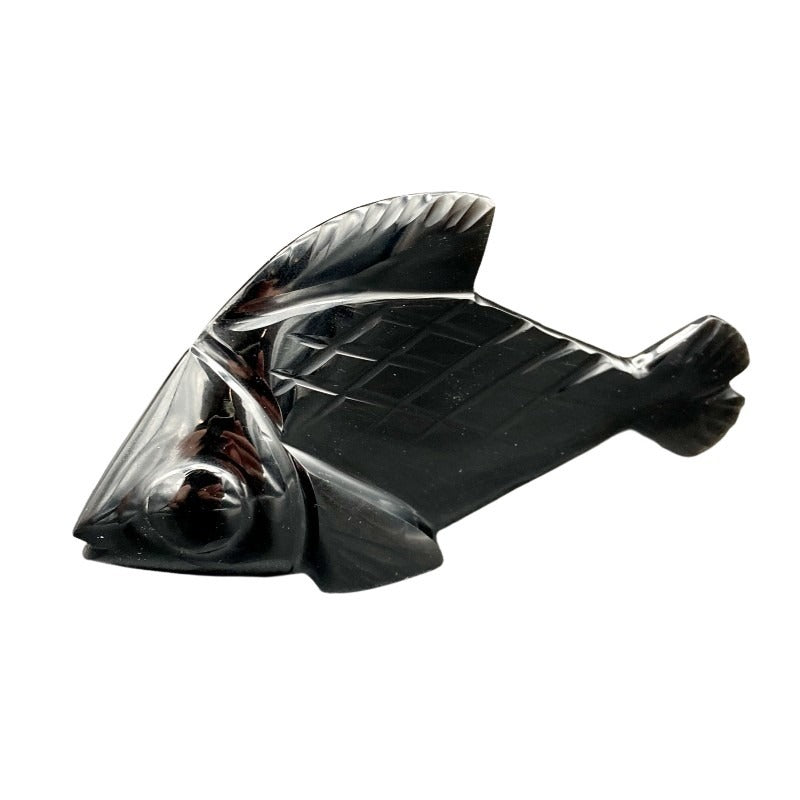 Left Side Of Carved Black Obsidian Fish Figurine
