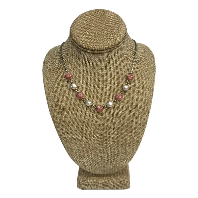Sterling Silver Rhodonite And Pearl Necklace