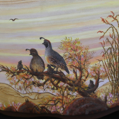 Hand Painted Sandstone Pheasants Close up