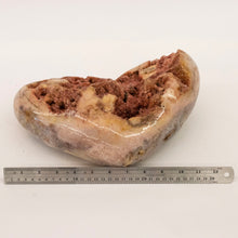 Load image into Gallery viewer, Pink Druzy Heart Shape Rock Specimen With Ruler Showing Width
