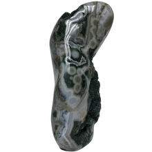 Load image into Gallery viewer, Ocean Jasper Side View Showing Polished Edges And Rough Druzy Crystals

