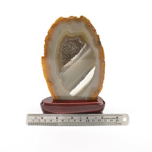 Load image into Gallery viewer, Agate Mineral Slice Wood Stand Neutral Home Decor
