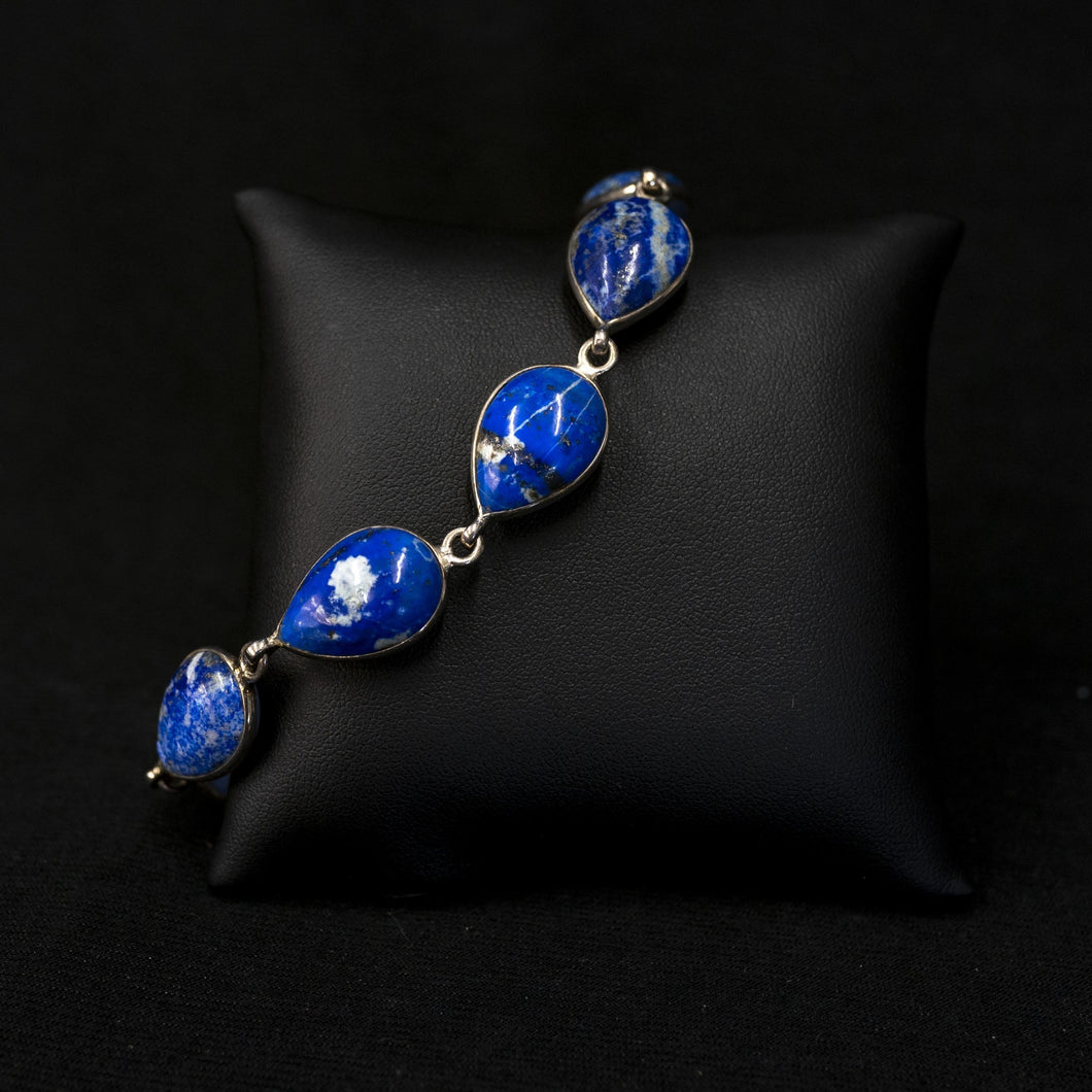 Blue Lapis Cabochon Bracelet With Sterling Silver Bezels Link style