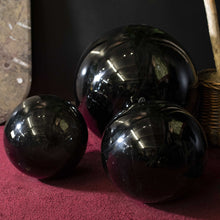 Load image into Gallery viewer, 3 golden sheen obsidian spheres 14 inch, 15 inch, 23 inch
