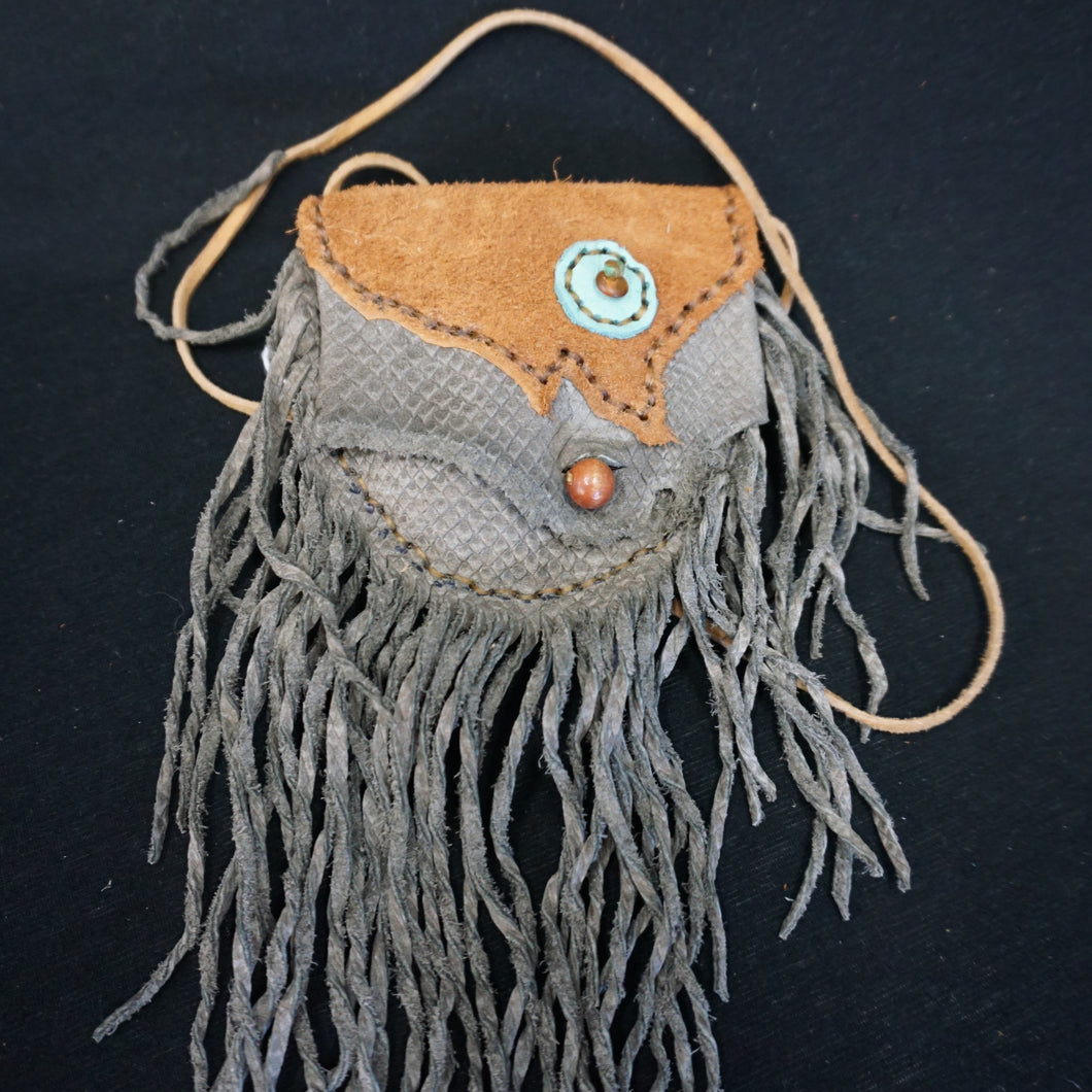 Leather Fringe Pouch Gray