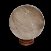 Load image into Gallery viewer, Large Quartz Crystal Ball On Small Brown Wooden Stand

