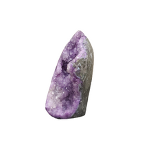 Load image into Gallery viewer, Side View Elongated Purple Enhanced Druzy Quartz Sculpted
