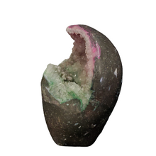 Load image into Gallery viewer, Side View Druzy Quartz Sculpture Showing Gray Portion Natural Rock
