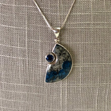Load image into Gallery viewer, Granite Azurite Blue Topaz Pendant &amp; Sterling Silver Chain
