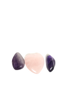 Load image into Gallery viewer, Rose Quartz Heart &amp; Two Tumbled Amethyst Stones
