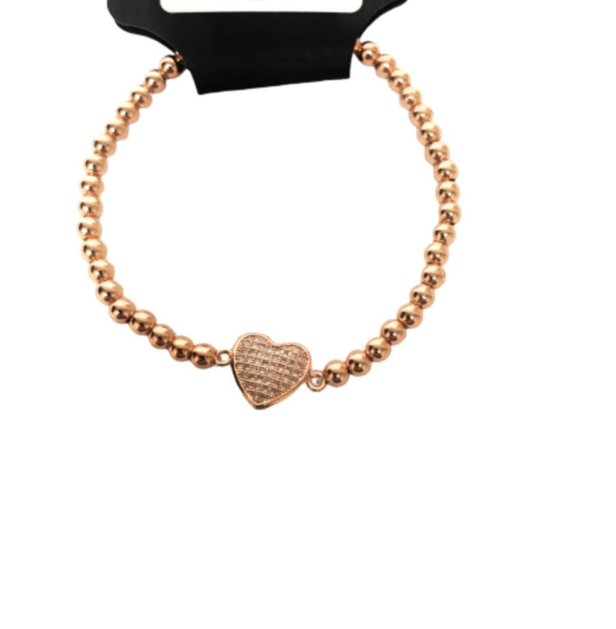 Rose Gold Tone Heart Bracelet Stretchable Stackable