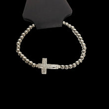 Load image into Gallery viewer, Stretch White Tone Cross Bracelet
